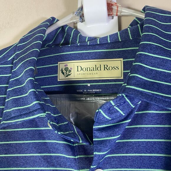 Donald Ross Men's Medium Golf Polo Shirt Blue Green Striped Casual PGA - Picture 4 of 11